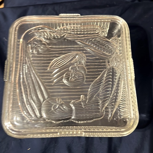Kitchen Vintage Large Refrigerator Dish With Fruit Carved Into Lid